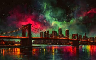 Картинка landscape, night, star sky, the water, night sky, a city, city landscape, a building