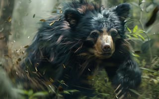 Картинка Взгляд, Медведь, Хищник, Черный медведь, Искусство искусственного интеллекта, ИИ-арт, Морда, Цифровое искусство