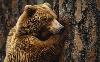 Картинка Дерево, Взгляд, Когти, Голова, Цифровое искусство, Медведь, Морда, Хищник