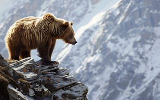 Картинка Горы, Медведь, ИИ-арт, Искусство искусственного интеллекта, Нейросеть, Цифровое искусство, Бурый медведь, Хищник