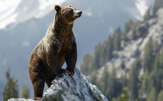 Картинка Горы, Медведь, Нейросеть, Искусство искусственного интеллекта, Цифровое искусство, Хищник, Бурый медведь, ИИ-арт