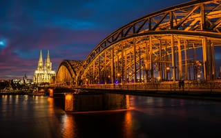 Картинка мост, река, Köln, Germany, вечер, Кёльн, Германия