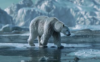 Картинка Вода, Зима, Медведь, Снег, Хищник, Цифровое искусство, Лед, Белый медведь