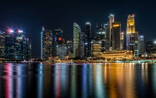 Картинка здания, дома, Сингапур, небоскрёбы, залив, Singapore, Marina Bay, ночной город