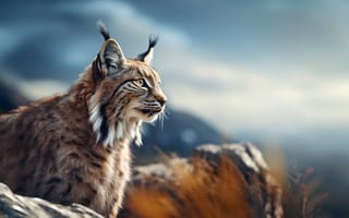 Картинка Хищник, Рысь, Сбоку, ИИ-арт, Большая кошка, Цифровое искусство, Нейросеть, Искусство искусственного интеллекта