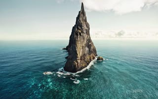 Картинка волны, небо, облака, скала, природа, океан, горизонт, пейзаж