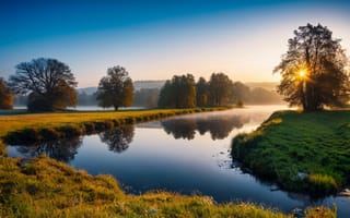 Картинка пейзаж, река, Германия, утро