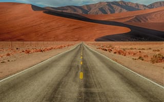 Картинка дорога, песок, свобода, небо, горы, природа, облака, пейзаж