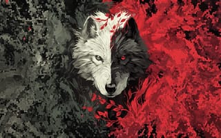 Картинка wolf, black and white, head, abstraction