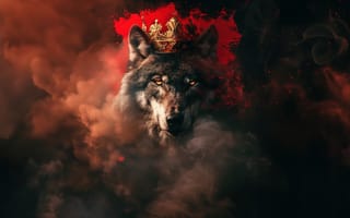 Картинка Wolf, Smoke, King, Crown, AI art, Animals