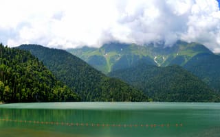 Картинка озеро, горы, пейзаж, Рица, лето, отдых, Абхазия