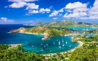 Картинка sea, landscape, bay, island, yachts