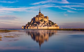 Картинка lake, island, church, monastery, Normandy