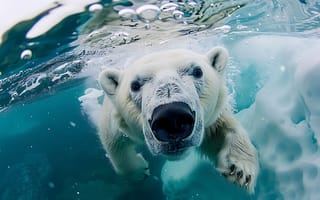 Картинка Вода, Медведь, Хищник, Морда, Искусство искусственного интеллекта, ИИ-арт, Цифровое искусство, Белый медведь