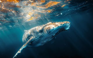 Картинка Кит, Морда, Подводный мир, Нейросеть, Цифровое искусство, ИИ-арт, Искусство искусственного интеллекта
