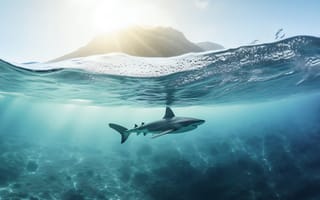 Картинка Вода, Акула, Подводный мир, ИИ-арт, Цифровое искусство, Нейросеть, Искусство искусственного интеллекта, Хищник