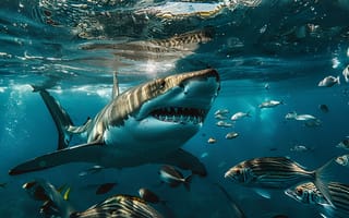 Картинка Рыбы, Акула, Подводный мир, Зубы, Цифровое искусство, Искусство искусственного интеллекта, Хищник, ИИ-арт