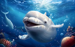 Картинка Дельфин, Белуха, ИИ-арт, Цифровое искусство, Подводный мир, Искусство искусственного интеллекта, Нейросеть