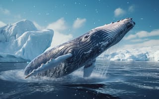 Картинка Зима, Прыжок, Искусство искусственного интеллекта, Цифровое искусство, Кит, Нейросеть, Имитация живописи, ИИ-арт