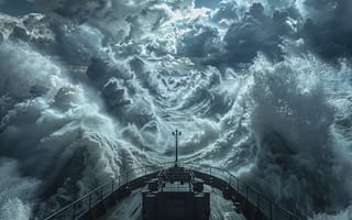 Картинка Море, Волны, Нейросеть, ИИ-арт, Цифровое искусство, Искусство искусственного интеллекта, Тучи, Корабль