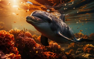 Картинка Дельфин, Подводный мир, Коралл, Искусство искусственного интеллекта, ИИ-арт, Цифровое искусство, Нейросеть