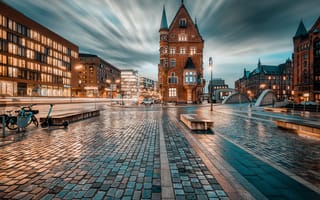Картинка ночь, город, площадь, огни