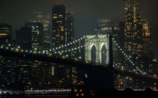 Картинка ночь, мост, огни, город, сша, нью-йорк