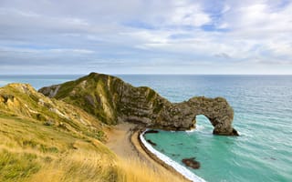 Картинка beach, coast, cloud, cliff, arch, coastline, england, door