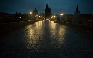 Картинка огни, фонари, Прага, Карлов мост, ночь