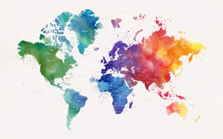 Картинка World, Colorful, Watercolors, World map
