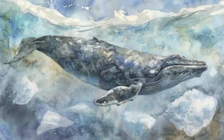 Картинка Лед, Кит, Имитация живописи, Нейросеть, ИИ-арт, Подводный мир, Искусство искусственного интеллекта, Цифровое искусство