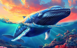 Картинка Облака, Море, ИИ-арт, Нейросеть, Кит, Искусство искусственного интеллекта, Коралл, Цифровое искусство