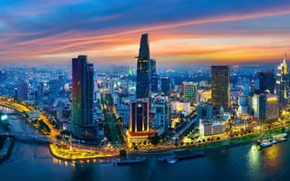 Картинка tower, asia, aerial view, ho chi minh, landmarks, landmark, downtown, saigon river