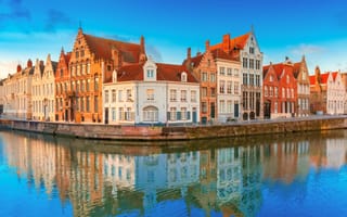Картинка city, bridge, channel, building, bruges, canal, brick, belgium