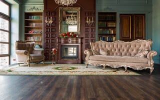 Картинка house, interior, living, library, luxurious, furniture, home, fireplace