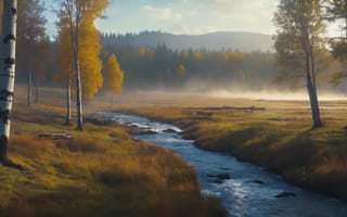 Картинка river, field, nature, landscape