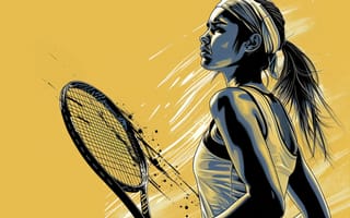 Картинка Девушка, Спорт, Цифровое искусство, Теннис, ИИ-арт, Искусство искусственного интеллекта, Арт, Ракетка