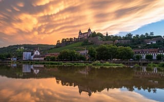 Картинка Облака, Дома, Würzburg, Германия, Реки