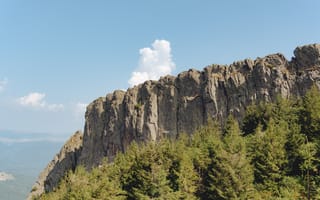Картинка clear sky, trees, clouds, rocks, nature, landscape, mountains