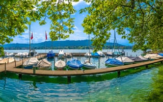 Картинка Швейцария, Панорама, Цюрих, Причалы, Лодки