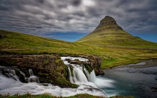 Картинка пейзаж, река, гора, водопад