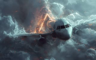 Картинка Самолет, Полет, Искусство искусственного интеллекта, ИИ-арт, Тучи, Спереди, Портал, Ураган