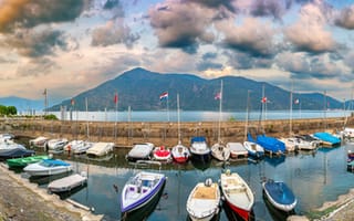 Картинка Горы, Озеро, Cannobio, Италия, Лодки, Причалы, Панорама