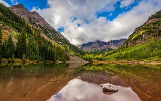 Картинка облака, горы, озеро, Maroon Bells, США