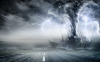 Картинка storm, road, powerful, vortex, sky, science, tornado, thunder