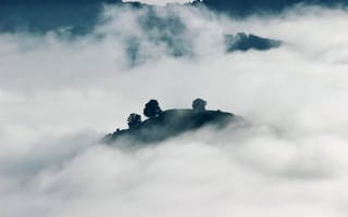 Картинка небо, облака, природа, горизонт, деревья, пейзаж, горы, туман