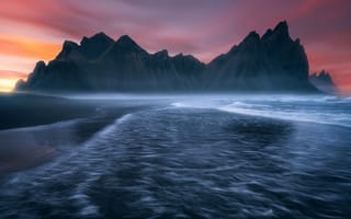 Картинка Природа, Красота, Nature, Stokksnes, Scenic, Sunset, Twilight, Iceland