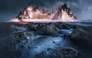 Картинка Природа, Красота, Stokksnes, Black sand beach, Volcanic, Vestrahorn mountain, Iceland, Nature