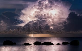 Картинка море, гроза, небо, пейзаж, природа, тучи, ночь, шторм