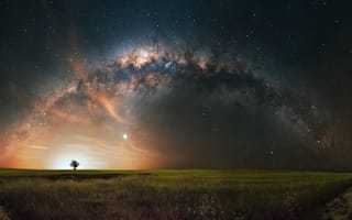 Картинка space, grass, nature, field, landscape, sky, trees, night